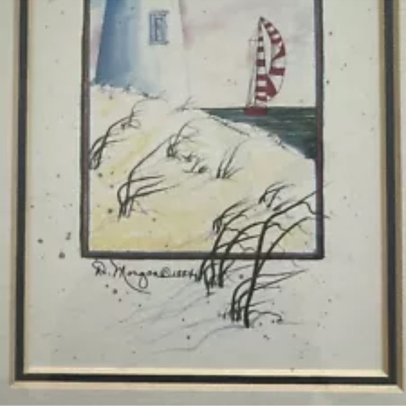Framed Print Of Lighthouse 11x16 Signed D.Morgan 1994 Inspirational Print. - Picture 3 of 6